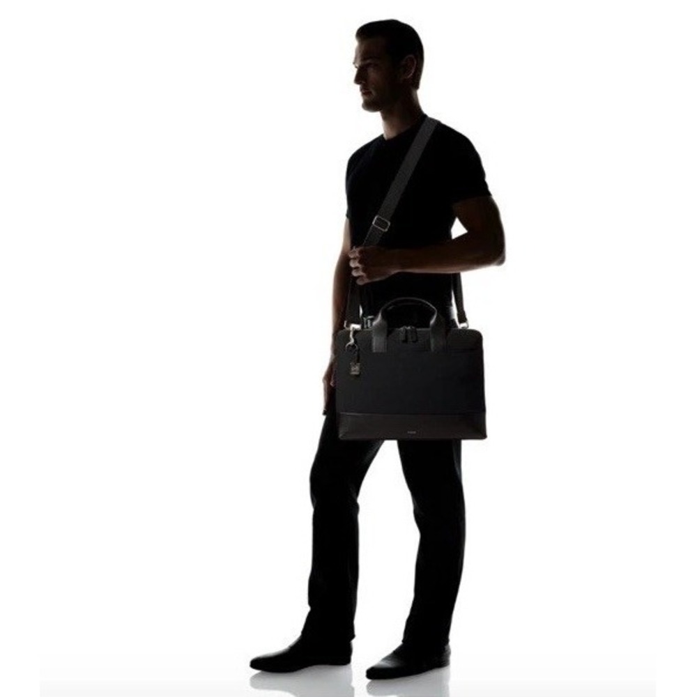 Skagen Denmark Black Canvas and Cowhide Leather Black Laptop Messenger Bag